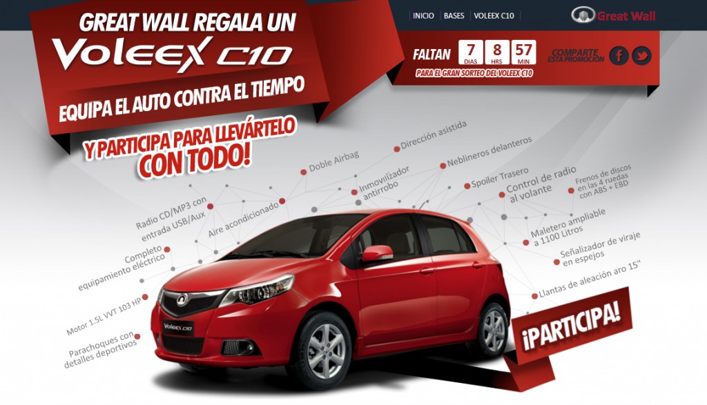 Flash: ¡Quedan pocos días para participar por ganarte un Great Wall Voleex C10!