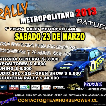 Rally Metropolitano comenzará temporada 2013 en Batuco el próximo 23 de Marzo